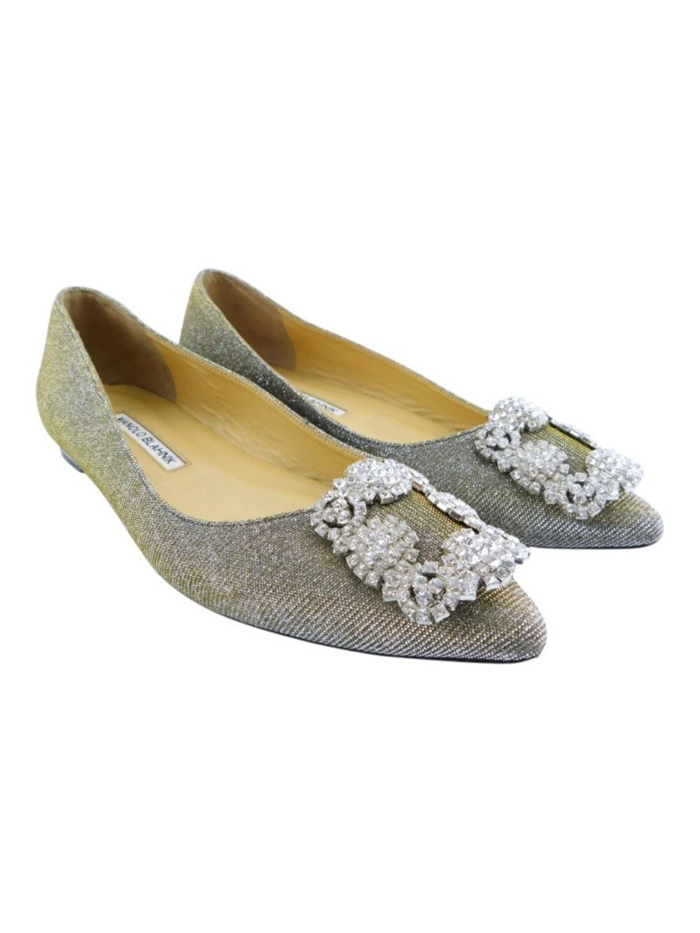 Manolo Blahnik Crystal Embellishment Sparkle Shimmer Champagne Ballet Flats 37